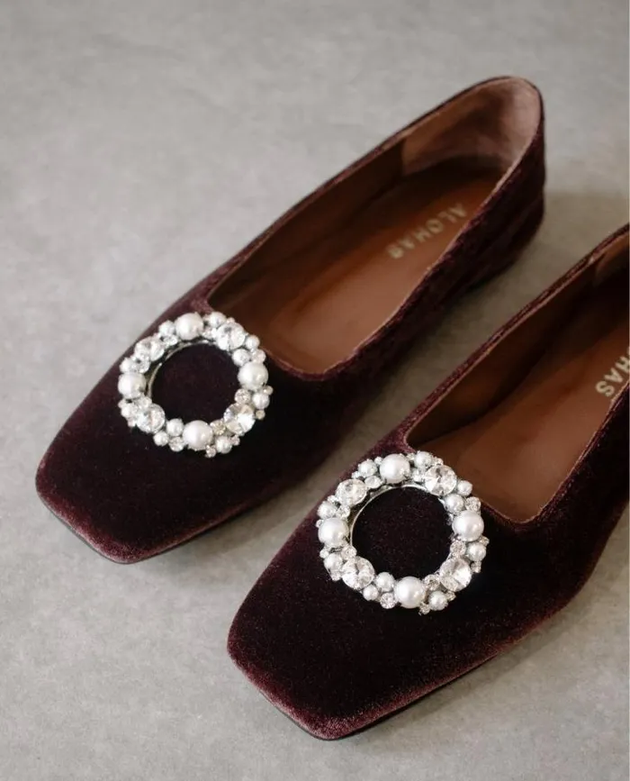 ALOHAS Ballet Flats Women Bella Crystal 8211 Brown Leather Flats
