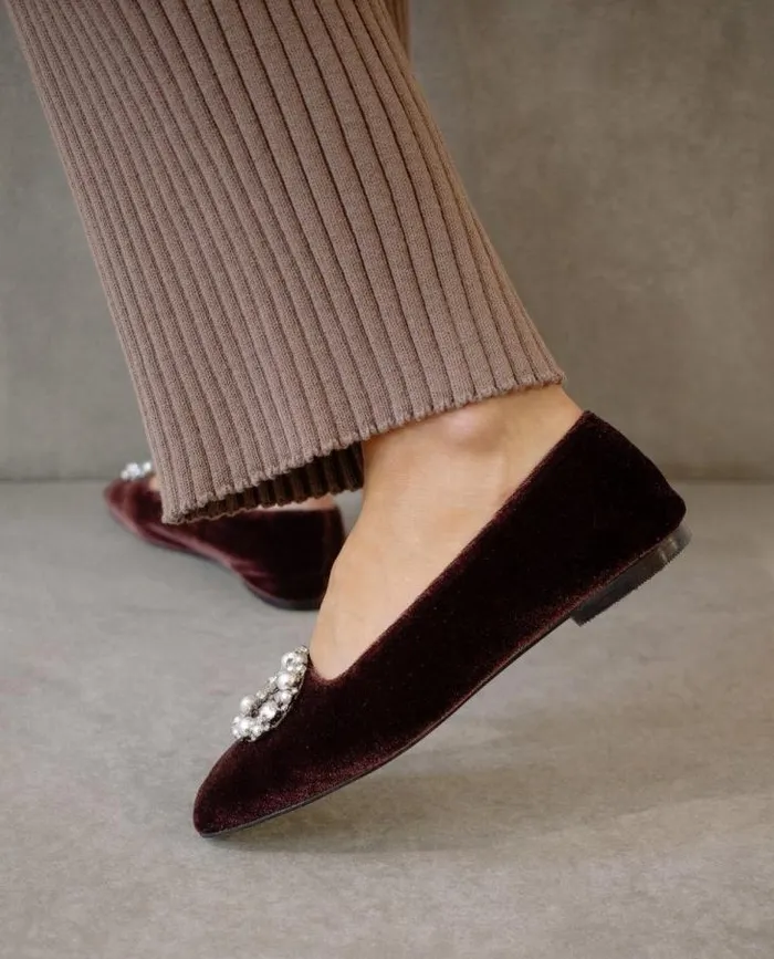 ALOHAS Ballet Flats Women Bella Crystal 8211 Brown Leather Flats