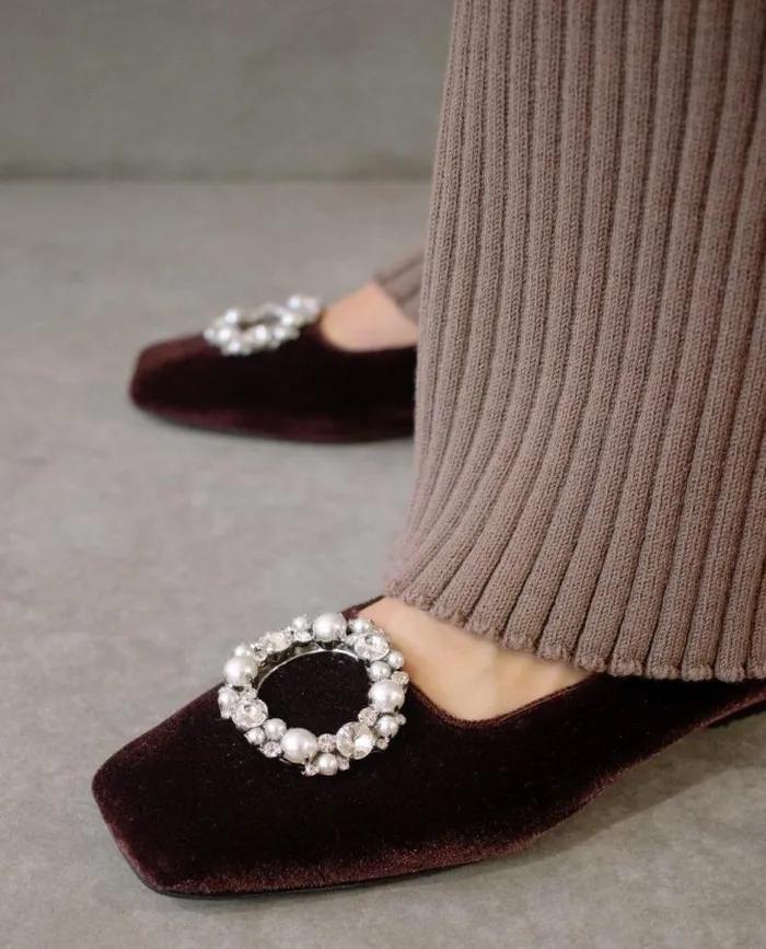 ALOHAS Ballet Flats Women Bella Crystal 8211 Brown Leather Flats