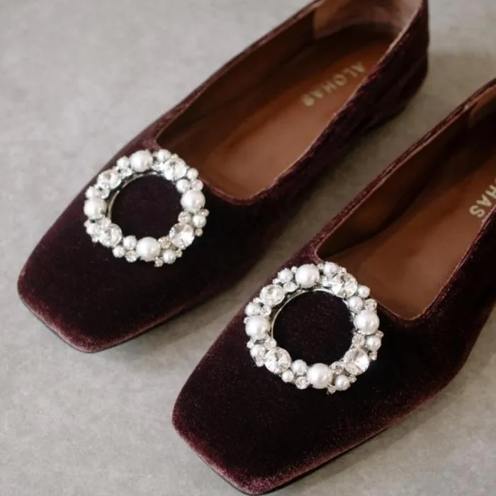 ALOHAS Ballet Flats Women Bella Crystal 8211 Brown Leather Flats