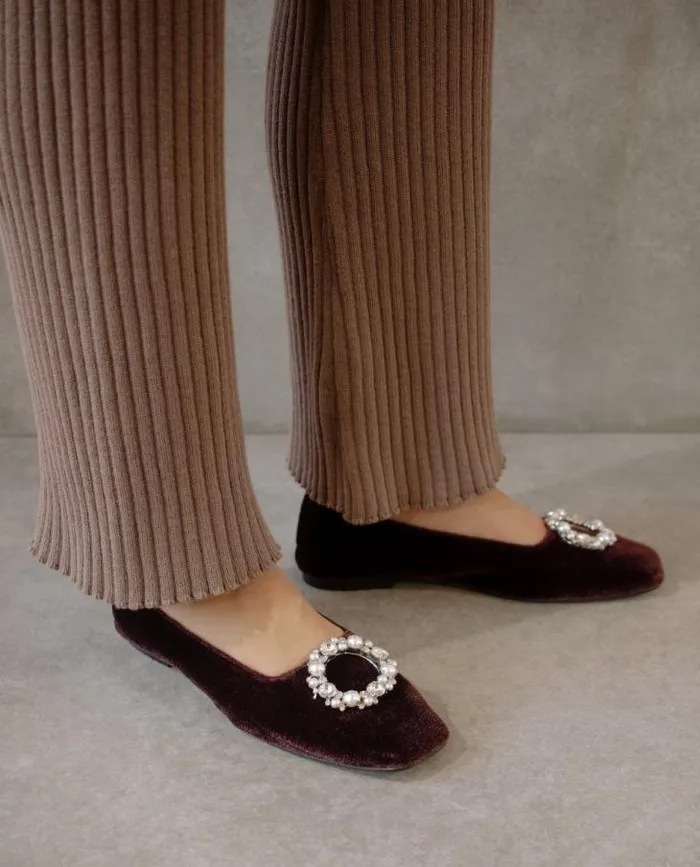 ALOHAS Ballet Flats Women Bella Crystal 8211 Brown Leather Flats