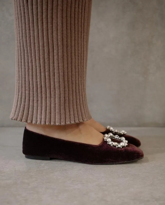 ALOHAS Ballet Flats Women Bella Crystal 8211 Brown Leather Flats
