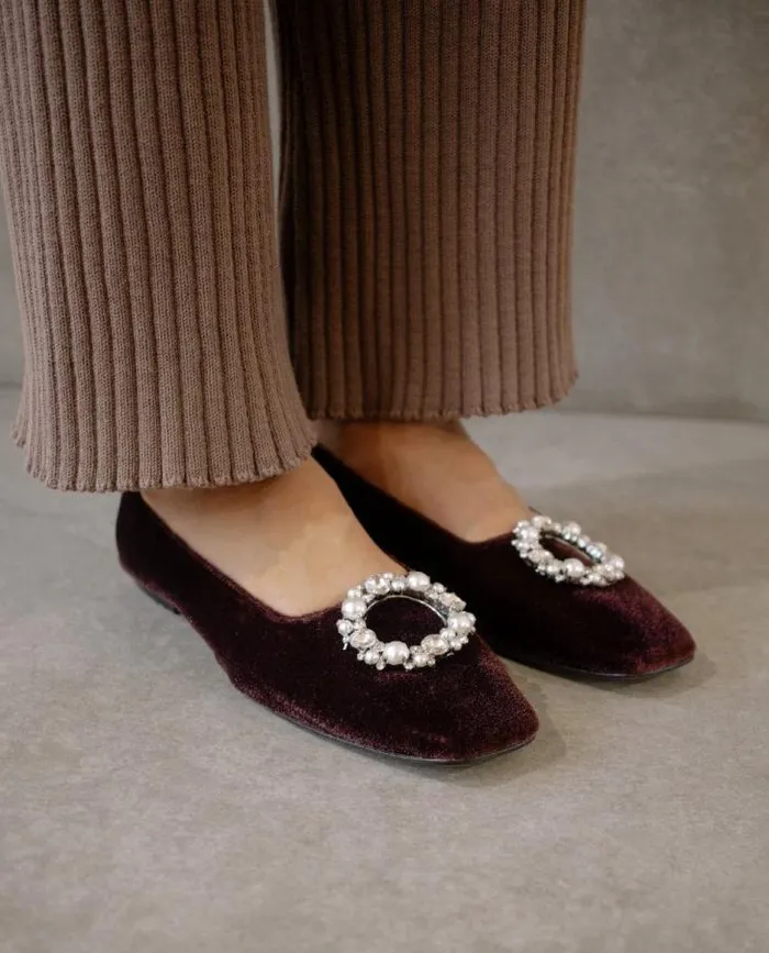 ALOHAS Ballet Flats Women Bella Crystal 8211 Brown Leather Flats