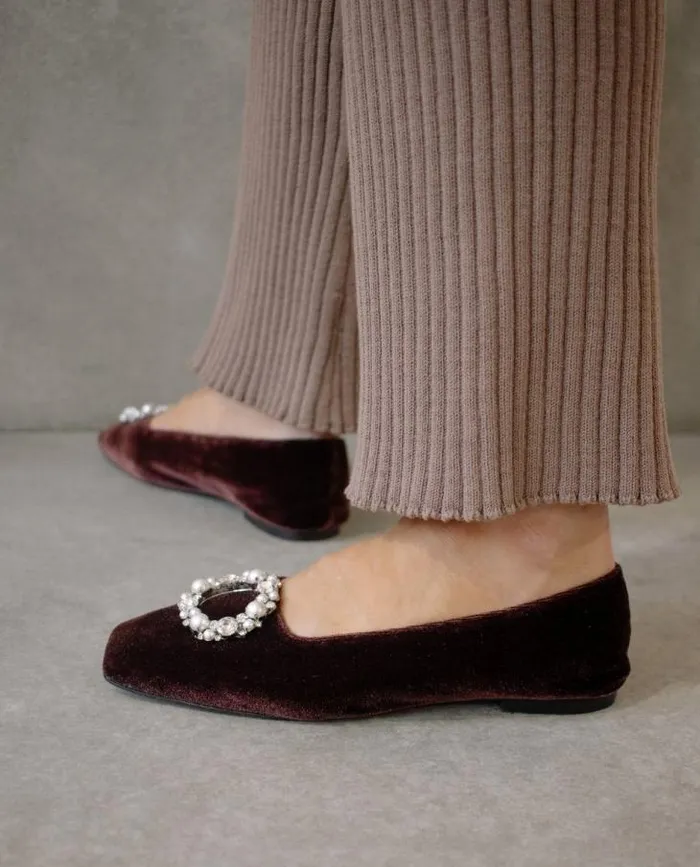 ALOHAS Ballet Flats Women Bella Crystal 8211 Brown Leather Flats