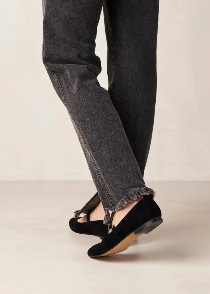 ALOHAS Ballet Flats Women Evelyn 8211 Black Suede MaryJane Flats
