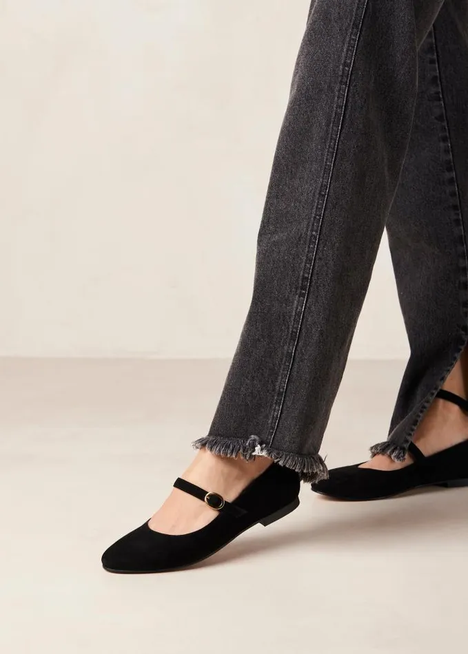 ALOHAS Ballet Flats Women Evelyn 8211 Black Suede MaryJane Flats
