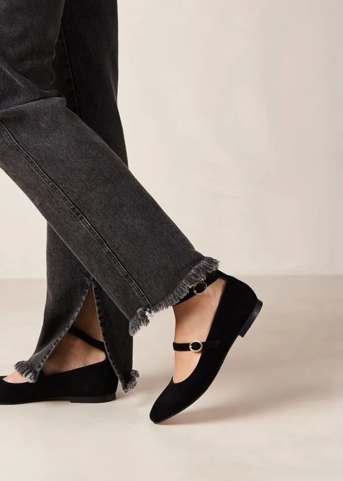 ALOHAS Ballet Flats Women Evelyn 8211 Black Suede MaryJane Flats