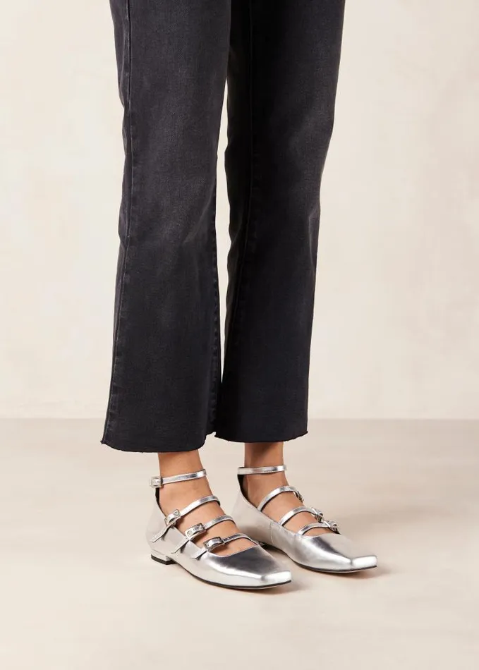 ALOHAS Ballet Flats Women Luke 8211 Silver Leather MaryJane Shoes
