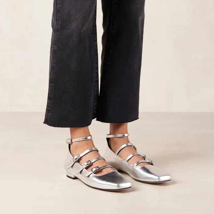 ALOHAS Ballet Flats Women Luke 8211 Silver Leather MaryJane Shoes