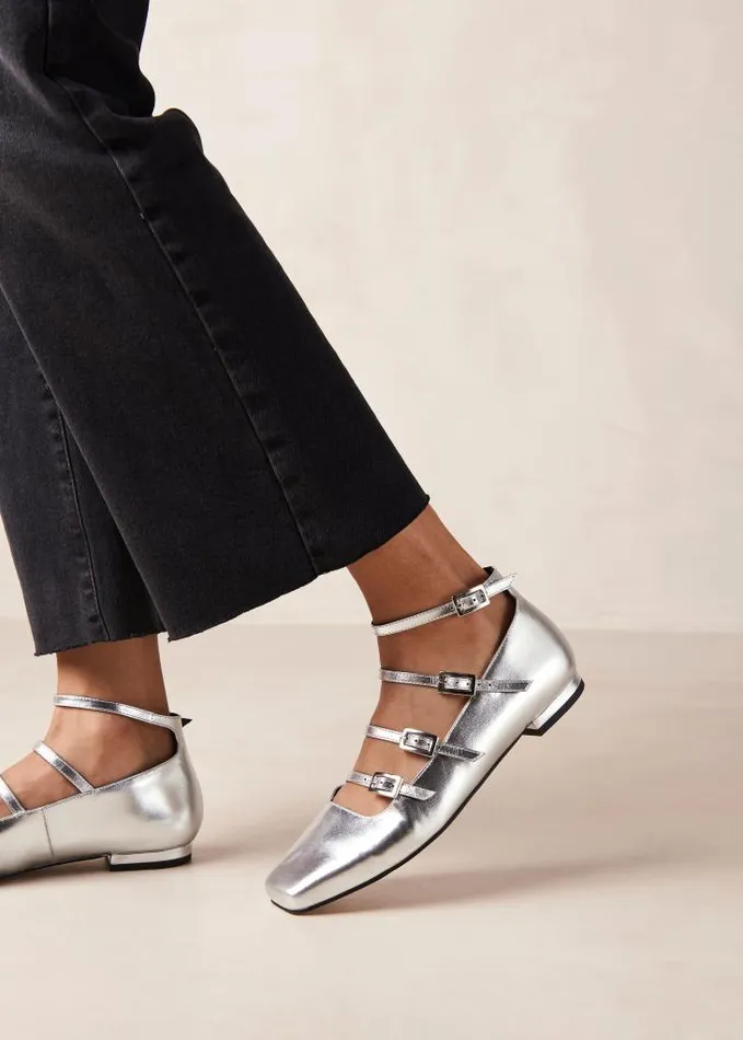 ALOHAS Ballet Flats Women Luke 8211 Silver Leather MaryJane Shoes