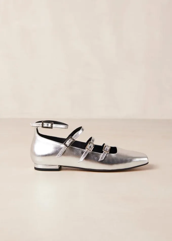 ALOHAS Ballet Flats Women Luke 8211 Silver Leather MaryJane Shoes