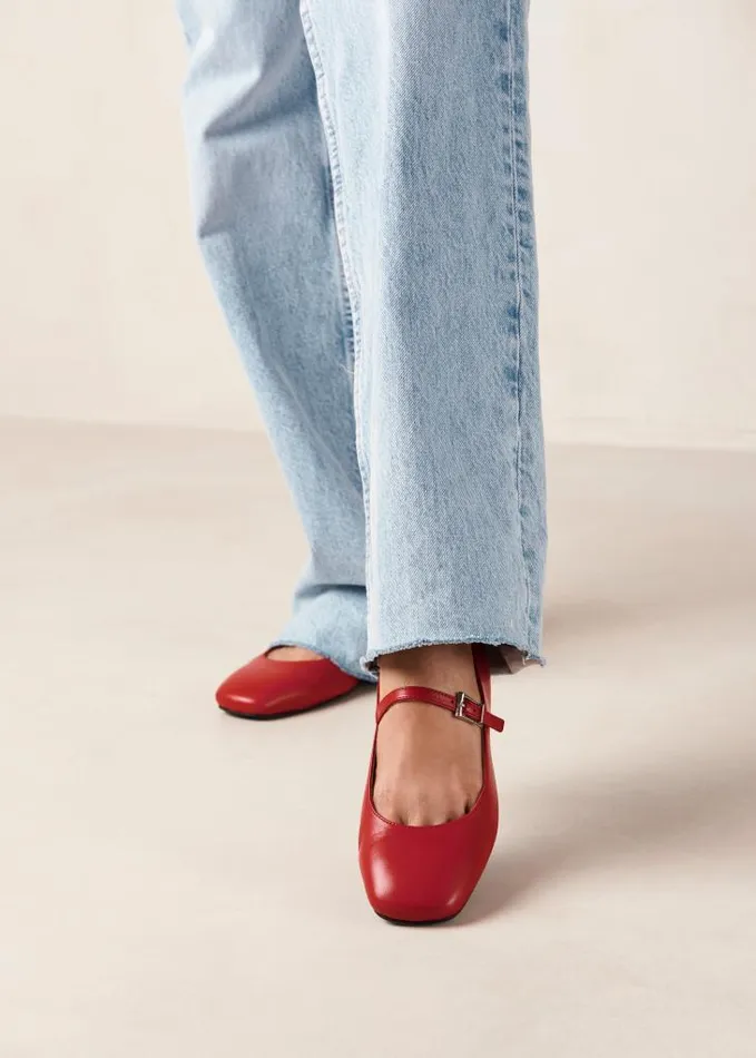 ALOHAS Ballet Flats Women Por Do Sol 8211 Red Leather Ballet Pumps