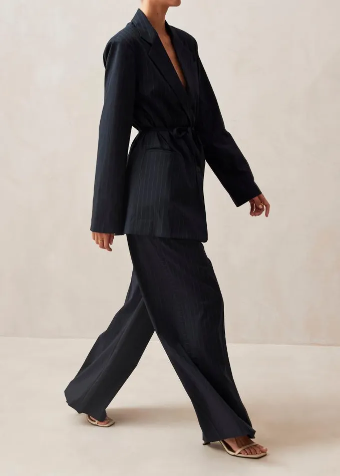 ALOHAS Blazers Women Lulus 8211 Navy Pinstripe Blazer