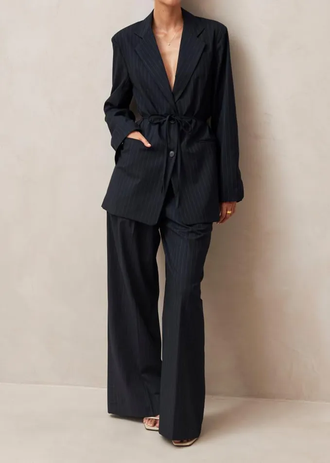 ALOHAS Blazers Women Lulus 8211 Navy Pinstripe Blazer