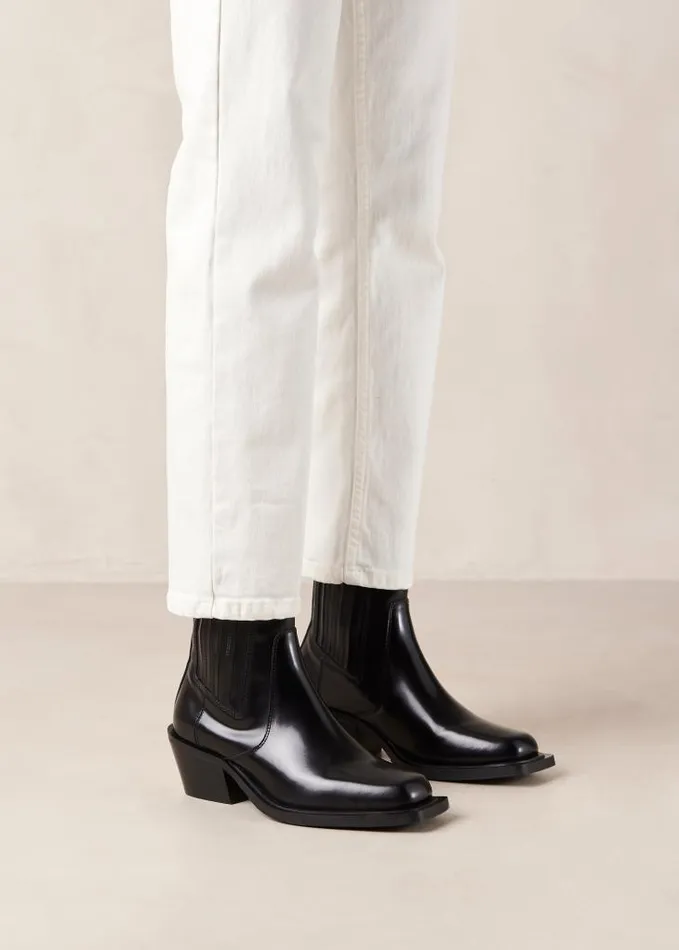 ALOHAS Boots Women Denver 8211 Black Leather Western Ankle Boots