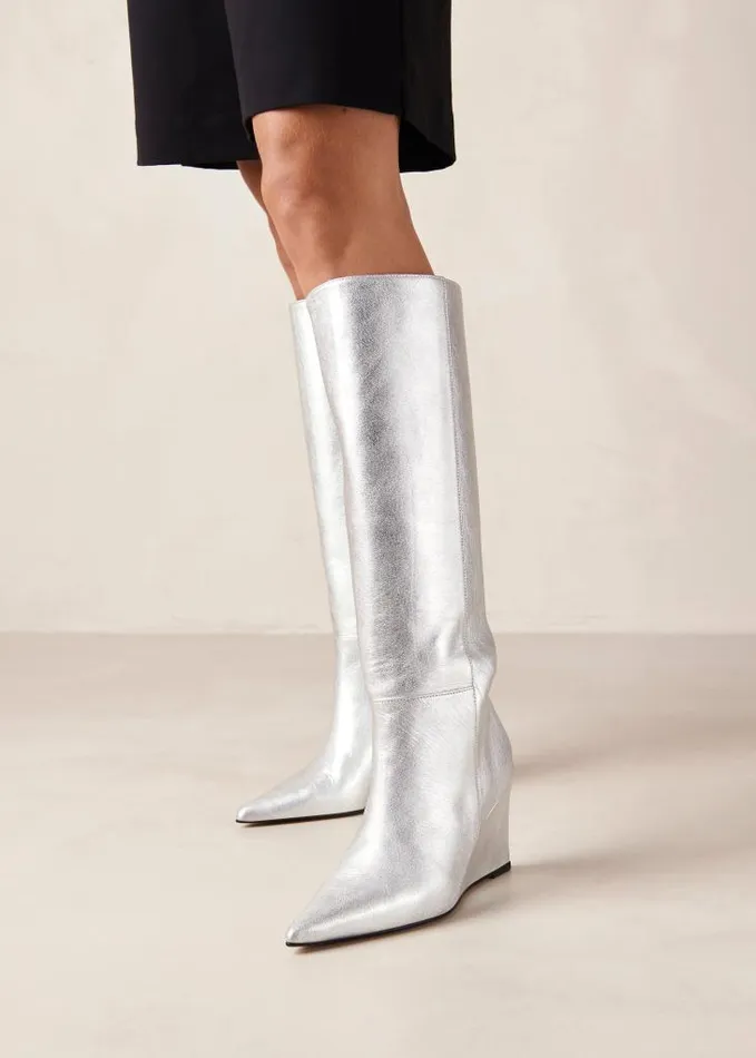 ALOHAS Boots Women Gale 8211 Silver Leather Wedge Boots