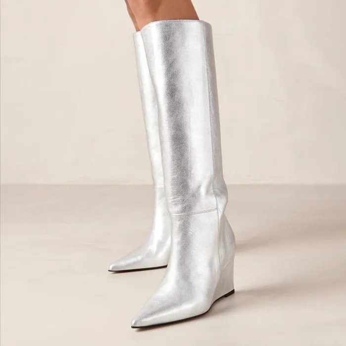ALOHAS Boots Women Gale 8211 Silver Leather Wedge Boots