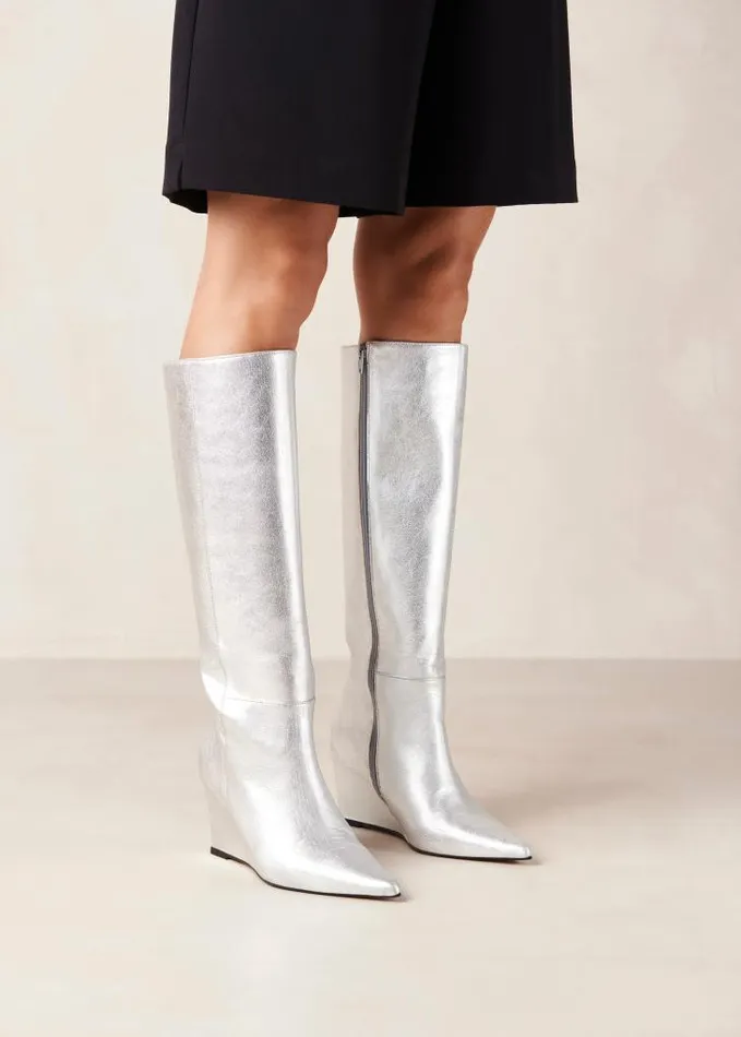 ALOHAS Boots Women Gale 8211 Silver Leather Wedge Boots