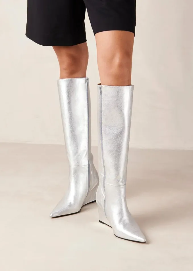 ALOHAS Boots Women Gale 8211 Silver Leather Wedge Boots