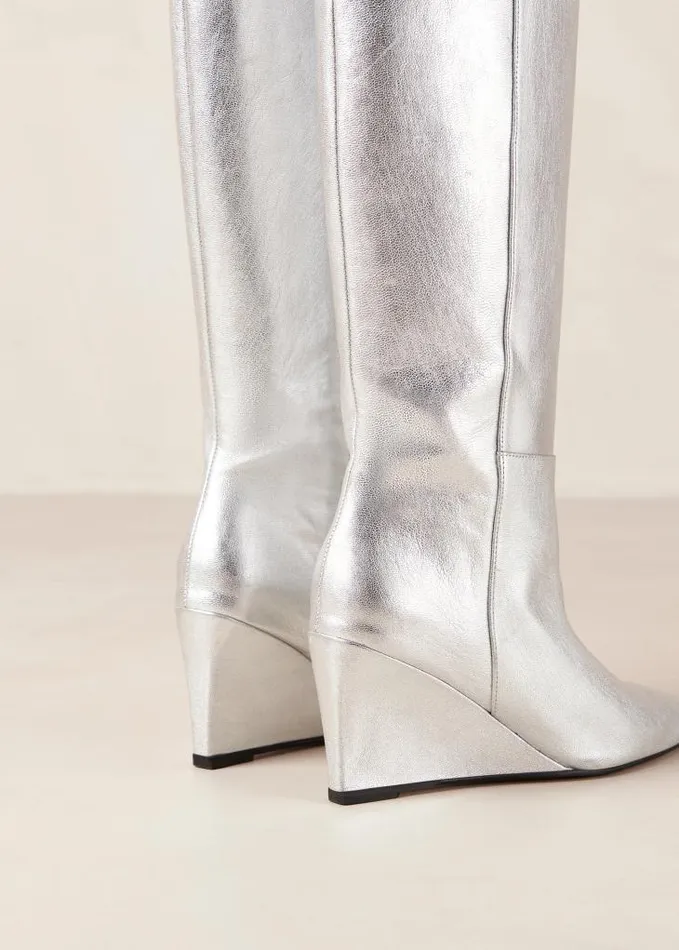 ALOHAS Boots Women Gale 8211 Silver Leather Wedge Boots