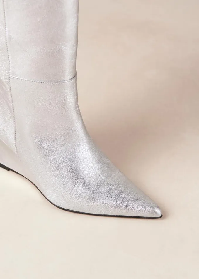 ALOHAS Boots Women Gale 8211 Silver Leather Wedge Boots