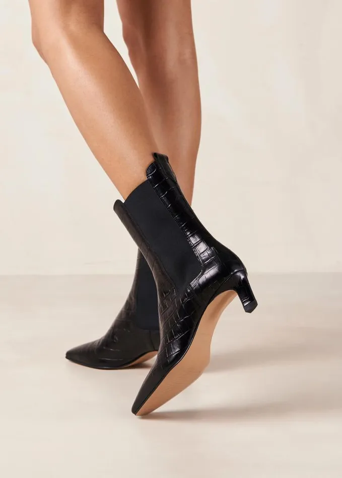 ALOHAS Boots Women Kaleo 8211 Black Kitten Heel Ankle Boots
