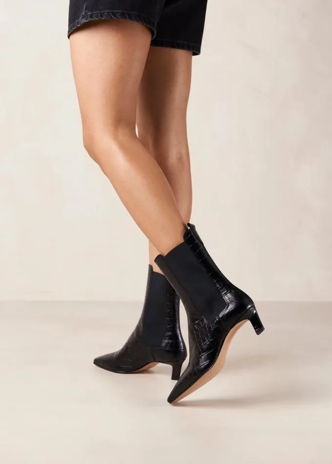 ALOHAS Boots Women Kaleo 8211 Black Kitten Heel Ankle Boots