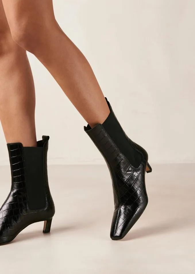 ALOHAS Boots Women Kaleo 8211 Black Kitten Heel Ankle Boots