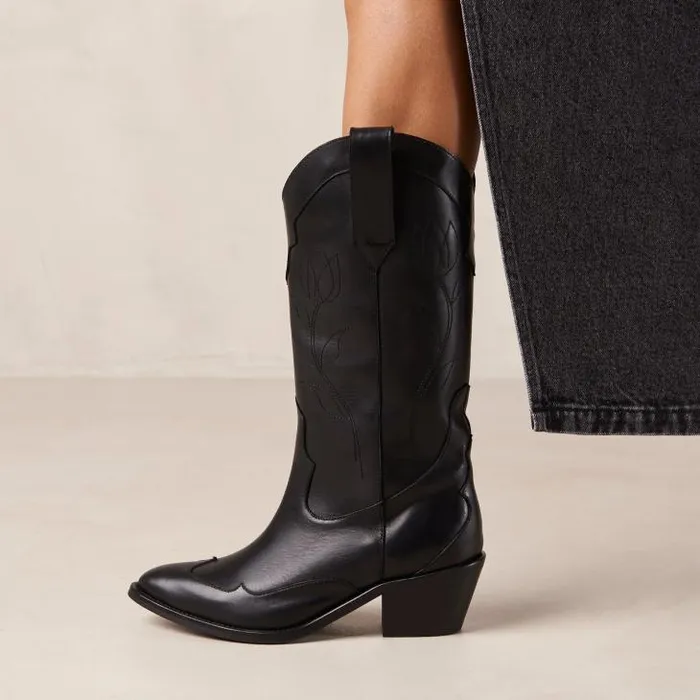 ALOHAS Boots Women Liberty 8211 Black Leather Cowboy Boots