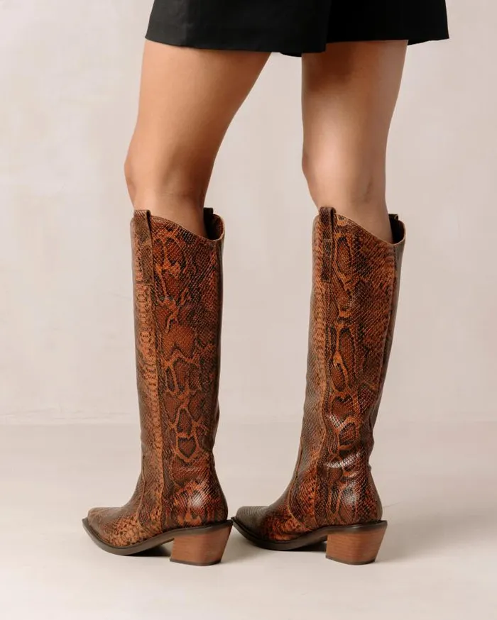 ALOHAS Boots Women Mount Indo 8211 Brown Snakeskin Leather Boots