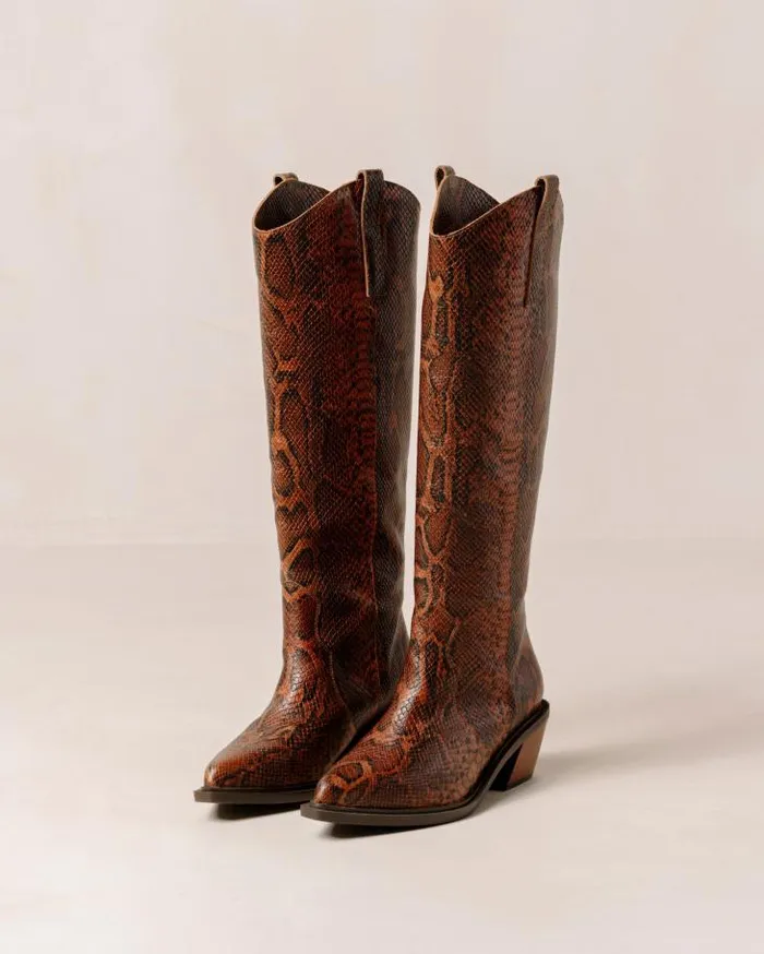 ALOHAS Boots Women Mount Indo 8211 Brown Snakeskin Leather Boots