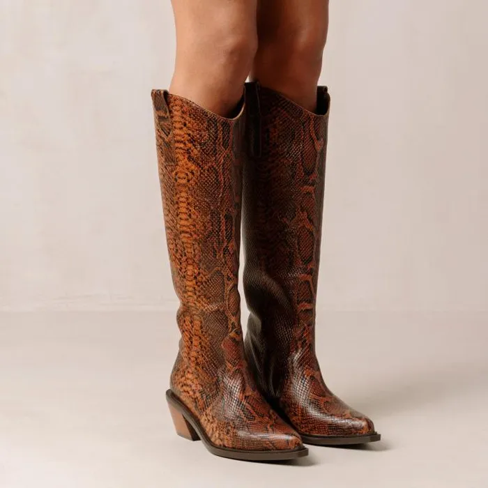 ALOHAS Boots Women Mount Indo 8211 Brown Snakeskin Leather Boots