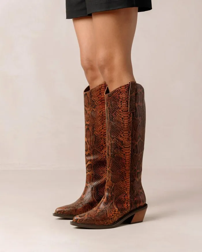 ALOHAS Boots Women Mount Indo 8211 Brown Snakeskin Leather Boots