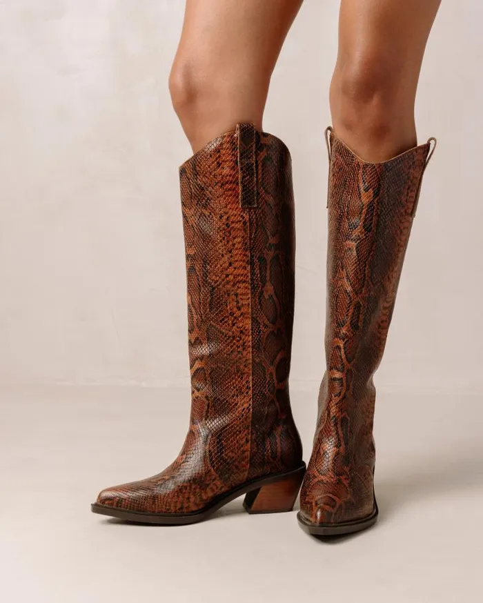 ALOHAS Boots Women Mount Indo 8211 Brown Snakeskin Leather Boots