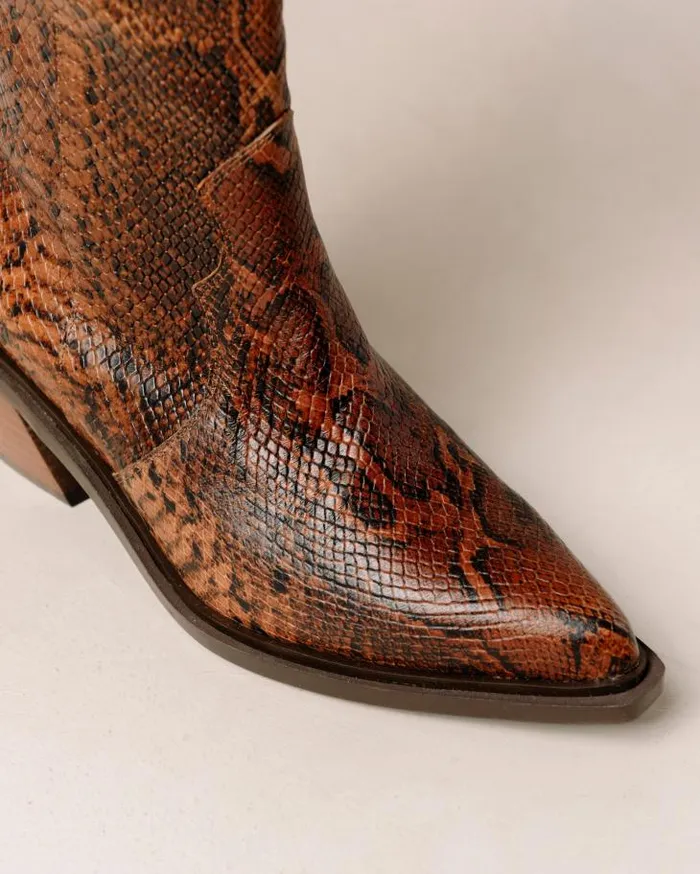 ALOHAS Boots Women Mount Indo 8211 Brown Snakeskin Leather Boots