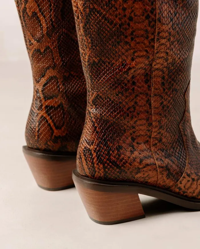 ALOHAS Boots Women Mount Indo 8211 Brown Snakeskin Leather Boots