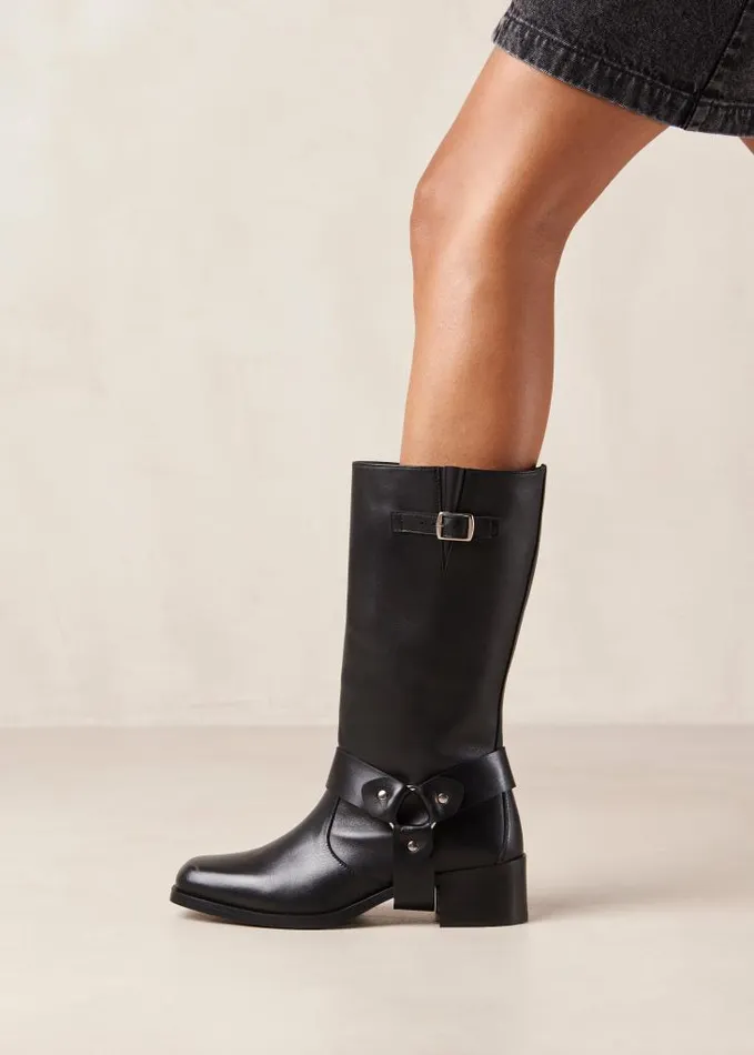 ALOHAS Boots Women Rocky 8211 Black Leather Biker Boots