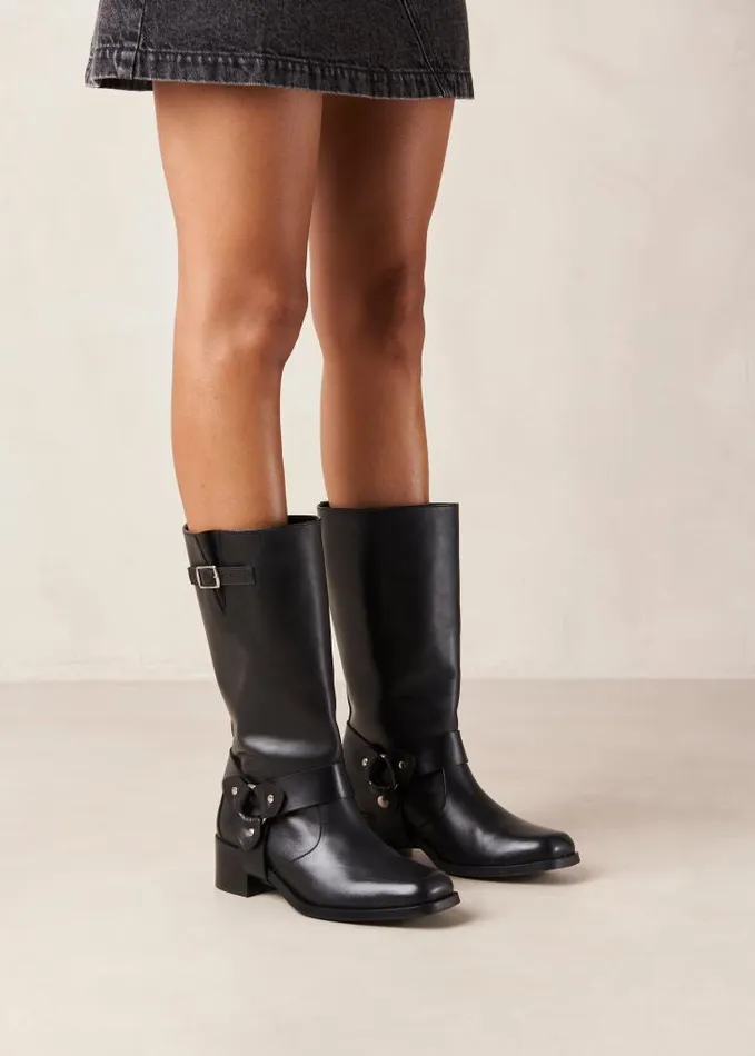 ALOHAS Boots Women Rocky 8211 Black Leather Biker Boots