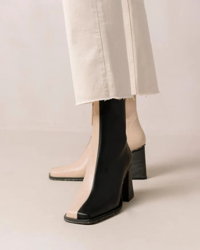 ALOHAS Boots Women South Corn 8211 Black And Beige Vegan Leather Boots