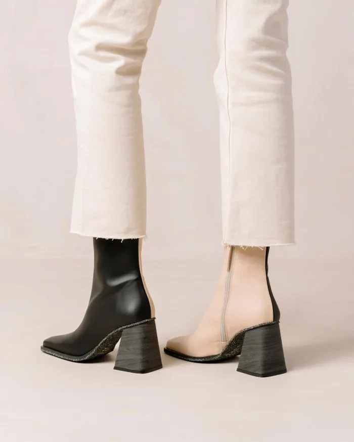 ALOHAS Boots Women South Corn 8211 Black And Beige Vegan Leather Boots