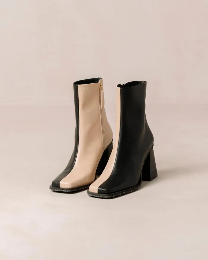 ALOHAS Boots Women South Corn 8211 Black And Beige Vegan Leather Boots
