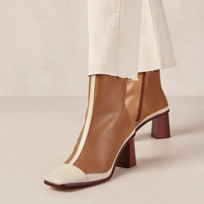 ALOHAS Boots Women West Retro 8211 Brown And Cream Leather Boots