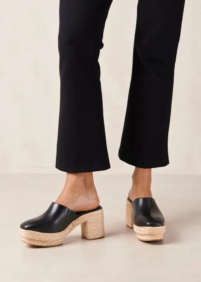 ALOHAS Clogs Women Pico 8211 Black Leather Espadrilles
