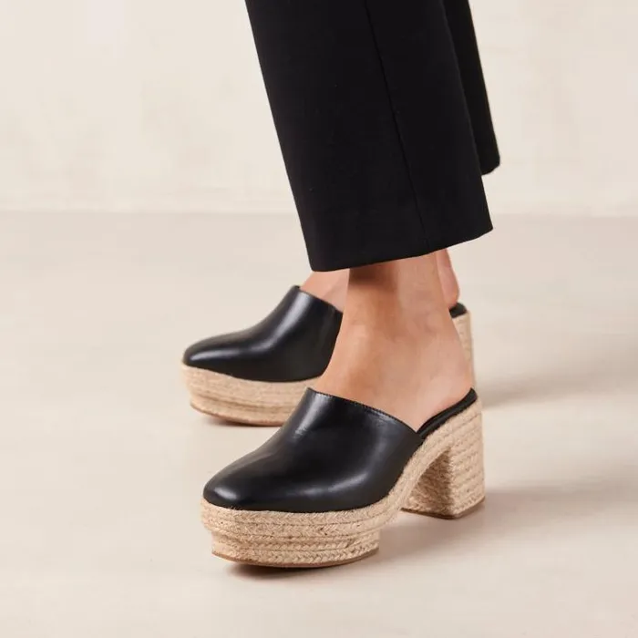ALOHAS Clogs Women Pico 8211 Black Leather Espadrilles