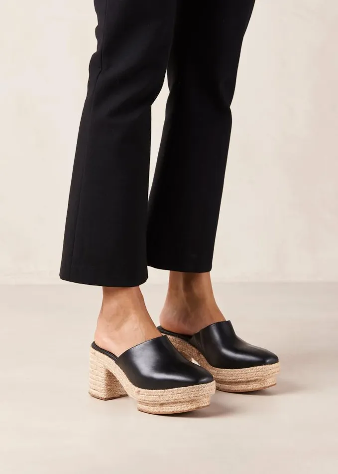 ALOHAS Clogs Women Pico 8211 Black Leather Espadrilles