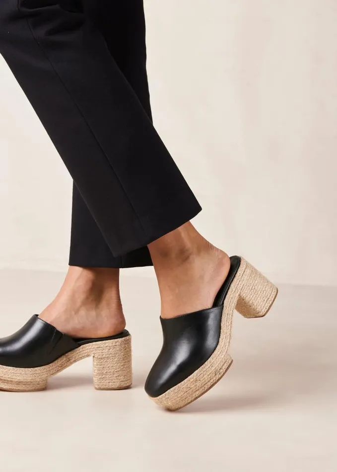 ALOHAS Clogs Women Pico 8211 Black Leather Espadrilles