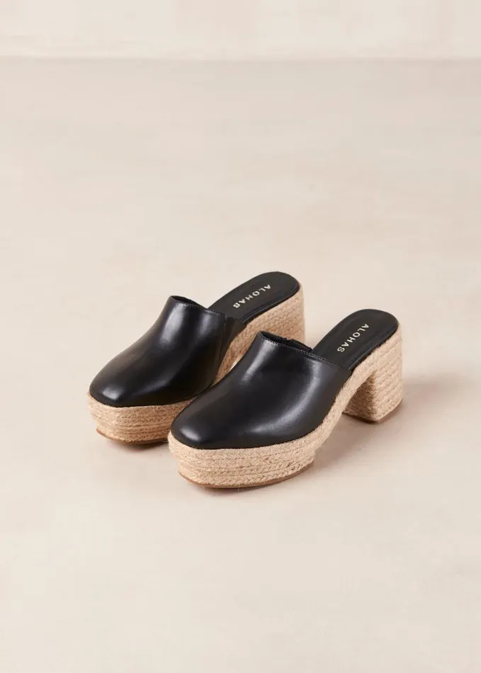 ALOHAS Clogs Women Pico 8211 Black Leather Espadrilles