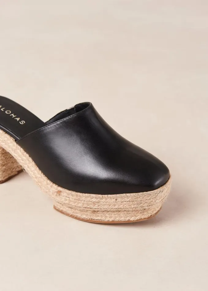 ALOHAS Clogs Women Pico 8211 Black Leather Espadrilles