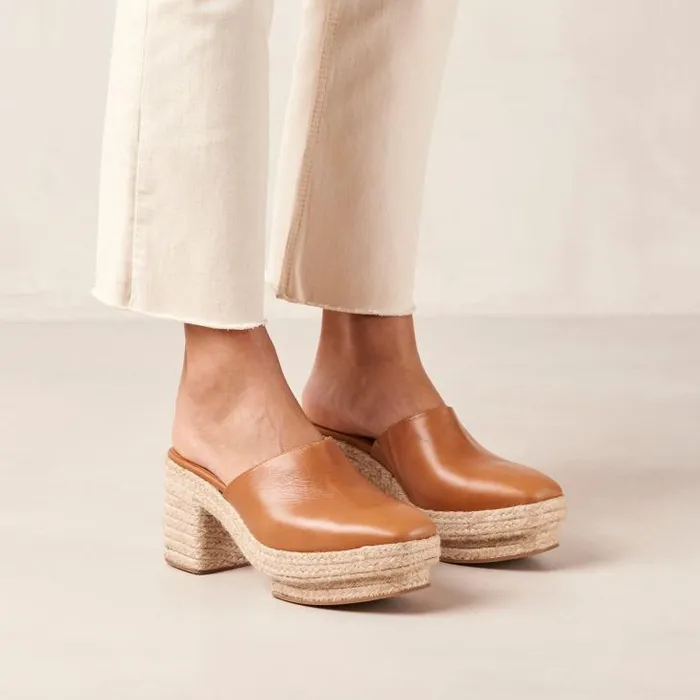 ALOHAS Clogs Women Pico 8211 Brown Leather Espadrilles