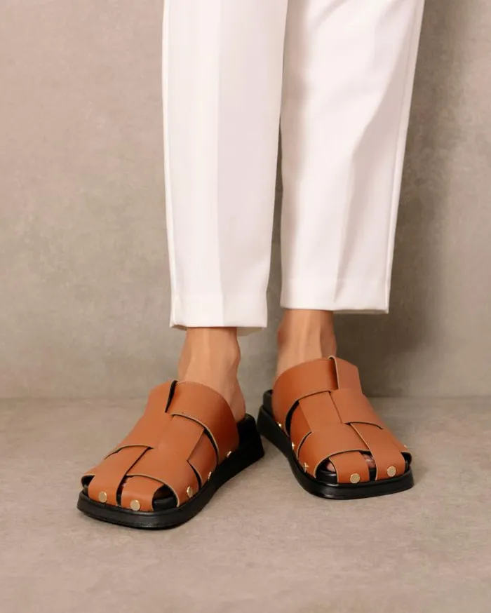 ALOHAS Clogs Women Stuart 8211 Brown Leather Mules